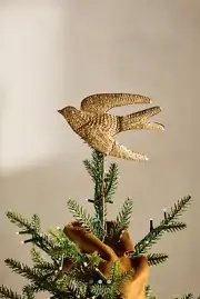 NWT Anthropologie GOLDEN GILDED BIRD SWALLOW CHRISTMAS HOLIDAY TREE TOPPER GOLD