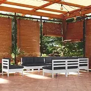 Patio Furniture Sets 10 Piece Garden Lounge Set with Cushions White Solid Pinewood