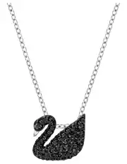 [Swarovski] Small Rhodium Plated Swan Pendant Necklace in Black/Rhodium