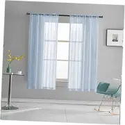 Sky Blue Sheer Curtains 63 Inch Length for Bedroom Rod Pocket Light Filtering