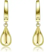 Gold Plated Teardrop Earrings for Women Chunky Gold Hoop Earrings with 925 Sterling Silver Hoop Polished Brushed Droplet Earrings Hypoallergenic Gold Plated Earrings Fashion Jewelry for Women Girls, Sterling Silver, No Gemstone