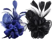 [LIFKOME] 2pcs Vintage Fascinator Hair Clip Brooch Pin, Assorted Color Cloth Flower Headwear for Women, Ideal for Cocktail Tea Party, Handcrafted and Lightweight