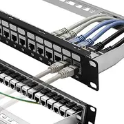 Patch Panel 24 Port Cat6A with Inline Keystone 10G Support, Coupler Patch Panel STP Shielded 19-Inch with Removable Back Bar, 1U Network Patch Panel for Cat7, Cat6, Cat6A, Cat5e