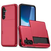 ZUSLAB Case for Galaxy S24 FE Slide Armor Card Holder Protective Shockproof Hard Back Cover For Samsung S24FE (2024) - Red