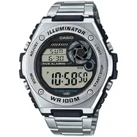 在飛比找momo購物網優惠-【CASIO 卡西歐】學生錶 10年電力金屬風計時手錶-銀(