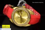 Invicta Angel 38mm Gold Dial Red Silicone Band Ladies Crystal Watch 37417