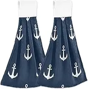 Nautical Deep Blue Fall Hand Towels with Hanging Loop Custom Bathroom Towel Set of 2 Ultra Absorbent Cute Kitchen Towels Decorative, 18.2 x 14 Inch
