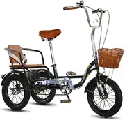 Manpower Pedal Tricycle, Light and Labor-Saving High-Carbon Steel Bicycle, Bold and Wide Tires, Shopping/Grocery Shopping for The Elderly,Black,B