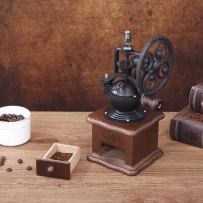Manual Coffee Grinder Vintage Iron Hand Crank Mill Drawer Brown Rustic Kitchen