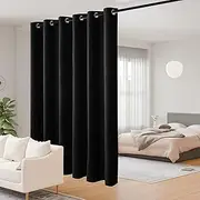 JIUZHEN Blackout Room Divider Curtains, Wide Sliding Door Curtain, Privacy Blind Room Darkening Drape for Bedroom/Dining Room/Patio Door (Black, W100 by L108, 1 Panel)