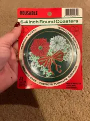 The Ullman Company Vintage Round Christmas Coasters Poinsettia
