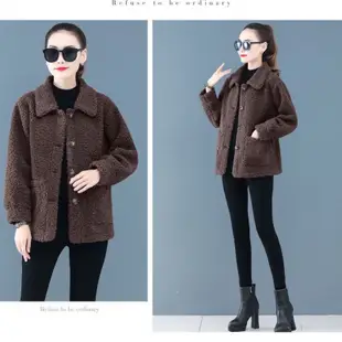 韓版羔羊毛長袖外套 氣質款素色寬鬆外套 時尚復古外搭上衣女