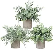 Mini Potted Artificial Plants, Eucalyptus, Nandina, Dalbergia, 21-23 cm Tall, Indoor Greenery, Tabletop Décor Centrepiece