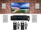 Technical Pro Home Karaoke Machine System+(4) 5.25" White Wall Mount Speakers