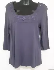 SIZE L WOMEN'S DUSTY PURPLE LONG SLEEVE DAVID LAWRENCE 3/4 SLEEVE BEADED TOP