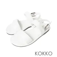 在飛比找蝦皮商城優惠-KOKKO正韓空氣感羊皮線條運動風後帶平底涼鞋白色