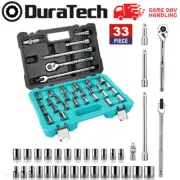 DURATECH 33PCS 1/2'' Socket Set SAE Metric Ratchet Extension Bar 6PT Sockets NEW