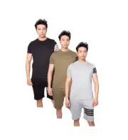 Men's Short Set with Short Sleeve T-shirt and One Side Striped Shorts (2252)