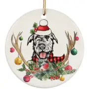 Cute Irish Wolfhound Dog With Antlers Reindeer Flower Xmas Circle Ornament Gift