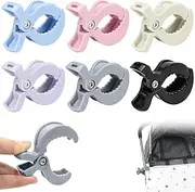 FLEXNOVA Pack of 6 Pushchair Clips Colourful Clips for Pushchairs Accessories Pushchair Gadget Clips for Attaching Toys, Cover, Sun Protection for Prams, Deck Chairs