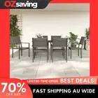 Garden Dining Set 7 Piece Grey Black Steel Textilene 140x70 cm Outdoor 0737