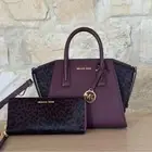 Michael Kors Avril Small Top Zip Satchel Oxblood leopard Calf Hair Wallet Option