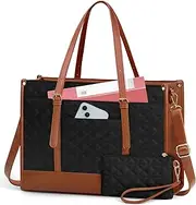 [IGOLUMON] Laptop Bag for Women 15.6 Inch Vegan PU Leather Work Tote Bag Designer Quilted Womens Briefcase with Clutch Purse