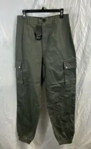 NWT Nasty Gal Womens Green Working Hard High-Waisted Utility Jogger Pants Sz 10