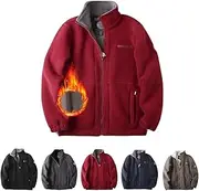 YELICAZE(イェリカゼ) [YELIKAZE] Men's Double Layer Fleece Jacket, Winter Fleece Jacket with Pocket, Polar Fleece Lined Jacket with Zip, Lightweight Polar Fleece Windproof Coat Full Zip, Warm Windproof Outdoor Jacket