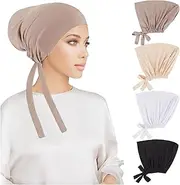 [PHOGARY] Women Hijab Undercap, Islamic Muslim Under Hijab Cap Inner Under Scarf Hat Hijab Cap with Tie Back Closure Solid Color Underscarf Hijab Cap Turban Head Wraps for Women Chemo Sleep Cap