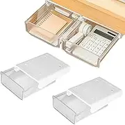 2 Sets Under Desk Drawer,Under Desk Organizer,Hidden Self-Adhesive Slide-Out Desk,Clear Plastic Drawer Under Desk Organizer Large Storage Drawers for Desk Space Saving Office Home Closet Stationery