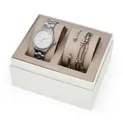 NEW FOSSIL 3 PC SET SILVER+ROSE GOLD TONE,CRYSTAL,MULTIFUNCTION WATCH-BQ3077SET