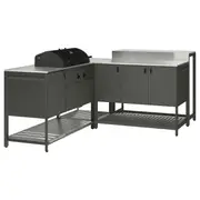 BÅTSKÄR outdoor ktchn w chrcl bbq+bar table, dark grey, 220x180 cm