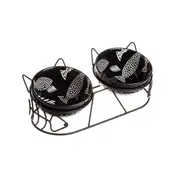 Double Ceramic Anti-Tipping Cat Dog Food and Water Bowl with Spine Fixed Design