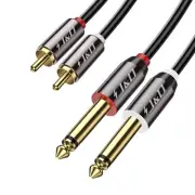 J&D 1/4 to RCA Cable, Gold Plated Copper Shell Heavy Duty 2X6.35mm TS to Dual