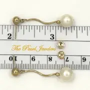 14kt Yellow Gold Spiral Tube White Cultured Pearl Dangle Stud Earrings