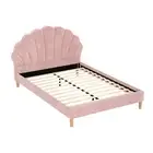 Artiss Bed Frame Double Scallop-Shape Bedhead Beds Base Pink Velvet Fabric ROSY