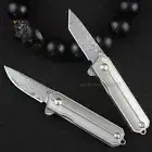Mini Damascus Blade Titanium Keychain Folding Knife Outdoor Travel Camping EDC