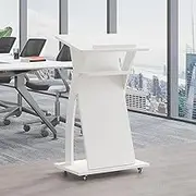 Solid Wood Mobile Lectern Podium Stand with Wheels - Floor Standing Portable Pulpit for Church, Speech Table, Conference Room Host Table & Welcome Reception Desk