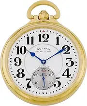 [Gotham] Men's Gold Plated Stainless Steel Mechanical Hand Wind Railway Classic Nostalgia Series Pocket Watch # GWC14123G, Gold