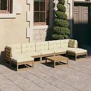 8 Piece Garden Lounge Set&Cushions Honey Brown Solid Pinewood, Garden Furniture Sets