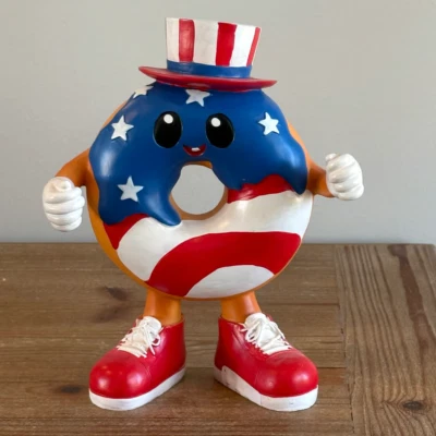 Patriotic American Flag Donut Man Decor with Uncle Sam Hat and Sneakers NEW!