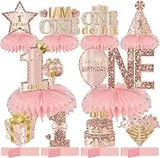 10pcs Pink Rose Gold First Birthday Honeycomb Centerpieces Decorations