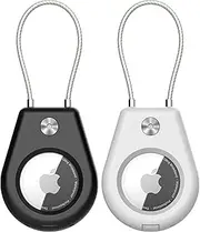 [SkyArmor] AirTag Secure Holder with Wire Cable, 2 Pack Air Tag Keychain Holders for Key Ring, Keys, Luggage, Backpack, Sturdy Protection Airtag Key Chain Lock Case – Black/White