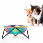 BENDO Cat Bowl Meow | Iridescent Stainless Steel and Black Stand