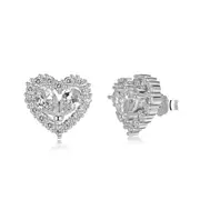 ANYCO Earrings 925 Silver Sapphire Heart Sparkling Diamond Earcuff Zirconia Studded Stylish For Women