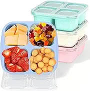 4 Pack Reusable Bento Snack Box, 4 Compartments Meal Prep Lunch Containers for Kids Adults, Containers with Transparent Lids for School, Work and Travel