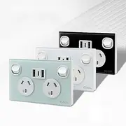 Contech CLSOL, SAA Power Points, Light Switch, Glass Panel (Black 2 Powerpoints+USB)