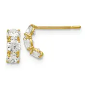 14k Yellow Gold CZ Children's Three Stone Post 4mm Earrings Madi K Kids Jewelry