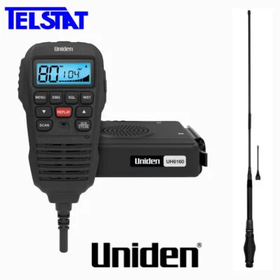 UNIDEN UH6160 UHF CB RADIO & Uniden AT-880BK 6.5dB TWIN ANTENNA 12/24V Replay